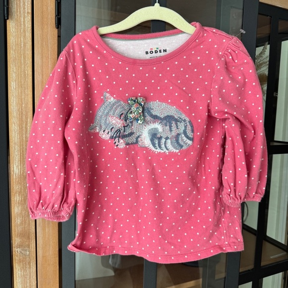 Mini Boden Other - Mini Boden Cat embroidered tee polka dots 3D bow kitty toddler girl puff sleeve